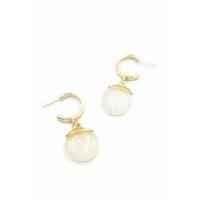 Taşlı Halkalı Küpe - Krem