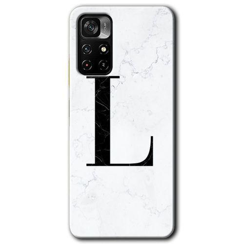 Xiaomi Redmi Note 11T Kılıf HD Desen Baskılı Arka Kapak + Temperli Cam - Beyaz Mermer Desenli L Harfi