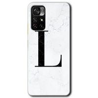 Xiaomi Redmi Note 11T Kılıf HD Desen Baskılı Arka Kapak + Temperli Cam - Beyaz Mermer Desenli L Harfi