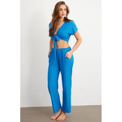 Kadın Bürümcük Kumaş Pantolonlu Takım