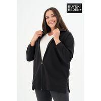 Kadın Tunik Büyük Beden Fermuarlı Kapşonlu Sweat Hırka SPR26BTK955