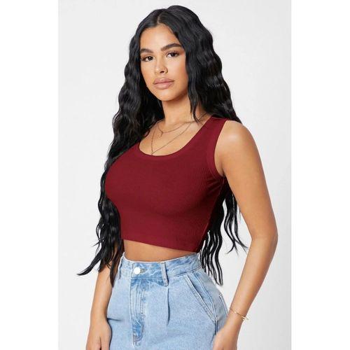 Kadın Bordo Modern Fit Kare Yaka Crop Top Bluz
