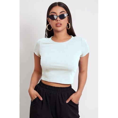 Kadın Beyaz Yuvarlak Yaka Yarım Kol Crop Top Bluz