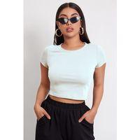 Kadın Beyaz Yuvarlak Yaka Yarım Kol Crop Top Bluz