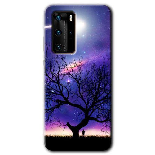 MRCİLETİSİM Huawei P40 Pro Kılıf HD Desen Baskılı Arka Kapak + Temperli Cam - Uzay Silüet
