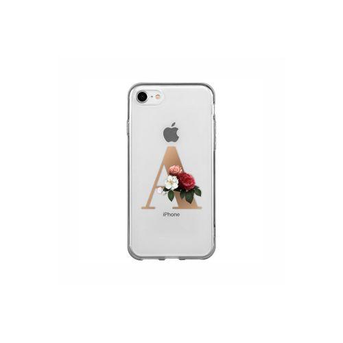 iPhone 8 Şeffaf Kılıf Gold Renkli Çiçekli A Harfli Desenli