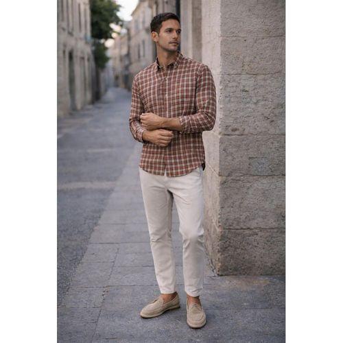 Jacob Kareli %100 Pamuklu Relaxed Fit Casual Giyim Ekose Erkek Gömlek - Kiremit