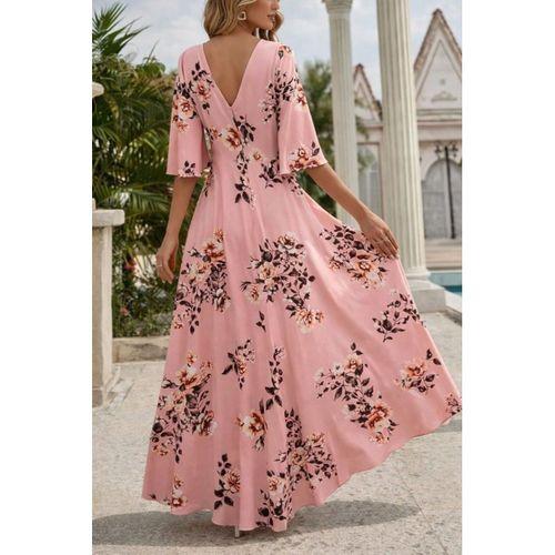 Kadın Kısa Kollu V Yakalı Desenli Süprem Elbise