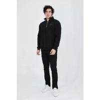 Erkek Yarım Fermuarlı Baskılı Sweat - Siyah