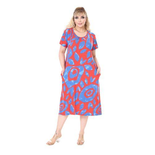 Melsay Butik Pembe Nazar Desen Kuplu Cepli Kısa Kol Kadın Midi Elbise