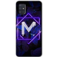 MRCİLETİSİM Samsung Galaxy A51 Kılıf Baskılı Kapak - Dark Neon Yaprak M Harfi + 5D Tam Kaplayan Cam