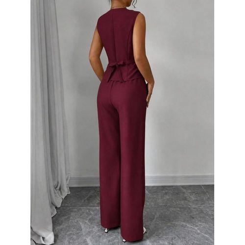 Kadın Askılı önden Düğmeli Bluz Ve Pantolon Keten Ikili Takım