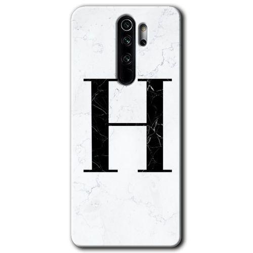 Xiaomi Redmi Note 8 Pro Kılıf HD Desen Baskılı Arka Kapak + Temperli Cam - Beyaz Mermer Desenli H Harfi