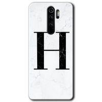 Xiaomi Redmi Note 8 Pro Kılıf HD Desen Baskılı Arka Kapak + Temperli Cam - Beyaz Mermer Desenli H Harfi