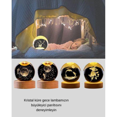 Yunus Temalı Kristal Küre Usb Işıklı Ahşap Altlıklı Gece Lambası