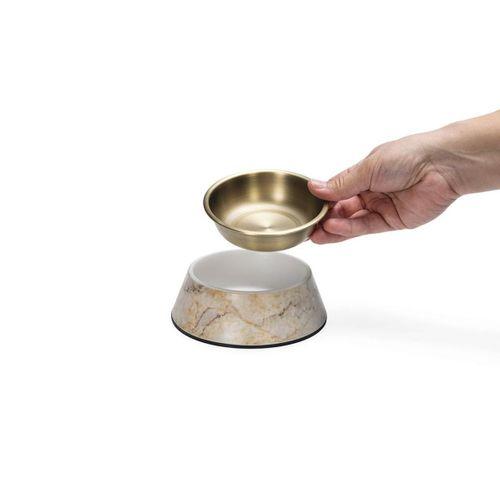 Beeztees DBL Köpek Mama Su Kabı, Mat Altın Rengi Paslanmaz Çelik, Bej Mermer Görünümlü, 14cm, 160ml