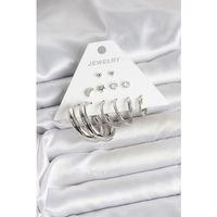 Pirinç Gümüş Renk Halka Modelli 6 Çift Kadın Küpe