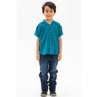 Kısa Kol Şile Bezi Tek Cepli Erkek Yazlık Çocuk Gömlek Petrol 3053