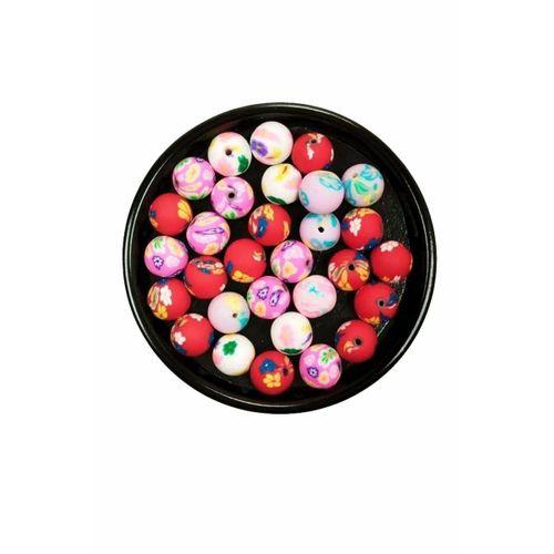 90 Adet 10 mm Polimer Kil Fimo Boncuk Takı Bileklik + 5 Metre Lastikli Misina Hediye - Desenli Yuvarlak