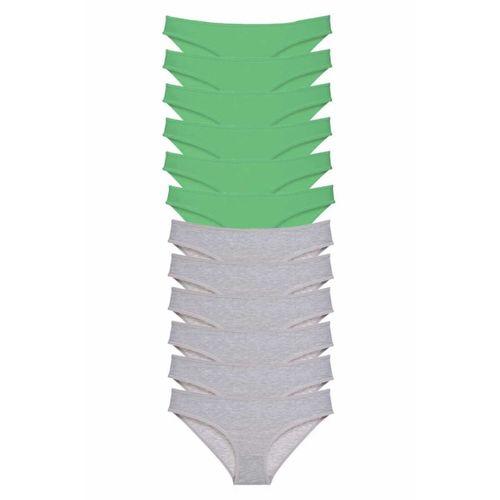 12 adet Süper Eko Set Likralı Kadın Slip Külot Yeşil Gri
