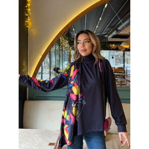 Kadın Uzun Kollu Balıkçı Yaka Asimetrik Kesim Mikro Bluz