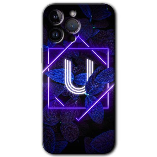 Potkal Hediye Fabrikası iPhone 14 Pro Kılıf HD Desen Baskılı Arka Kapak - Dark Neon Yaprak U Harfi