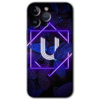Potkal Hediye Fabrikası iPhone 14 Pro Kılıf HD Desen Baskılı Arka Kapak - Dark Neon Yaprak U Harfi