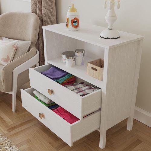 Venezia Baby 2 Çekmeceli Geniş Bölmeli Ahşap Ayaklı Şifonyer - Minifiks - Wood Beyaz