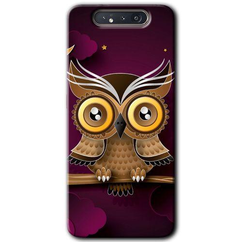 MRCİLETİSİM MRCİLETİSİM Samsung Galaxy A80 Kılıf HD Desen Baskılı Arka Kapak + Temperli Cam - Owl Bird Branch
