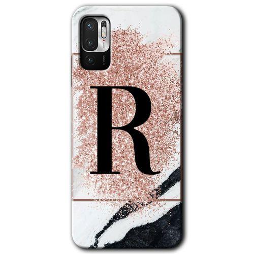 Poco M3 Pro Kılıf HD Desen Baskılı Arka Kapak - Pembe Mermer Desenli R Harfi + Kırılmaz Cam