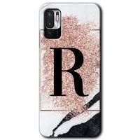 Poco M3 Pro Kılıf HD Desen Baskılı Arka Kapak - Pembe Mermer Desenli R Harfi + Kırılmaz Cam