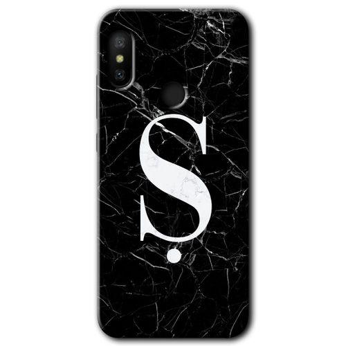 MRCİLETİSİM Xiaomi Mi A2 Lite Kılıf Baskılı Kapak - Siyah Mermer Desenli Ş Harfi + 5D Tam Kaplayan Cam