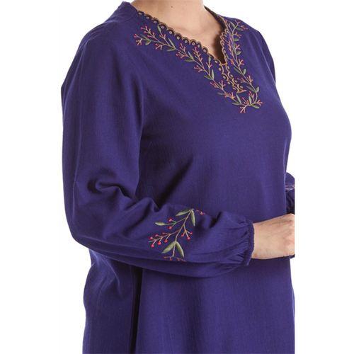 Şile Bezi Uzun Kol Mor Nakış Detaylı V Yaka Yazlık Otantik Bluz