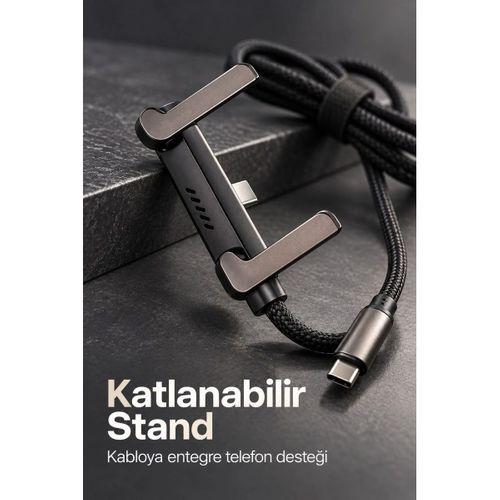 Örgü Şarj Kablosu Entegre Katlanabilir Telefon Destekli