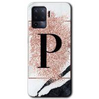 Oppo Reno 5 Lite HD Baskılı Kılıf + 9D Tam Ekran Koruyucu - Pembe Mermer Desenli P Harfi