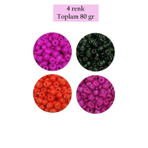 Dökme Cam Kum Boncuk Büyük Boy (6/0) 4 mm - 4 Renk - Toplam 80 Gram - BNC414