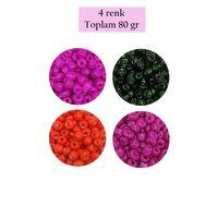 Dökme Cam Kum Boncuk Büyük Boy (6/0) 4 mm - 4 Renk - Toplam 80 Gram - BNC414