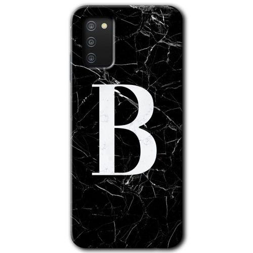 Galaxy A03s Kılıf HD Desen Baskılı Arka Kapak - Siyah Mermer Desenli B Harfi + Kırılmaz Cam