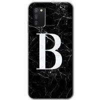 Galaxy A03s Kılıf HD Desen Baskılı Arka Kapak - Siyah Mermer Desenli B Harfi + Kırılmaz Cam