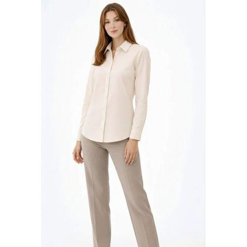 Uzun Kollu Gömlek Düğmeli Klasik Yaka Günlük Ve Ofis Şıklığına Uygun - Krem