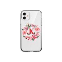 Kırmızı Çiçekli K Harfli Şeffaf iPhone 11 Telefon Kılıfı