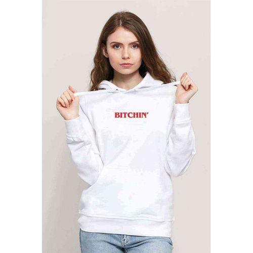 Stanger Things Bitchin' Baskılı Beyaz Kadın Kapşonlu Sweatshirt