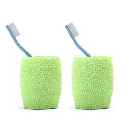 2 Adet Diş Fırçalık,Macunluk Yeşil Petek Desenli Poliresin 8X8X10Cm 400Ml Banyo Seti