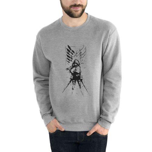 Anime Attack On Titan Baskılı Gri Erkek Sweatshirt