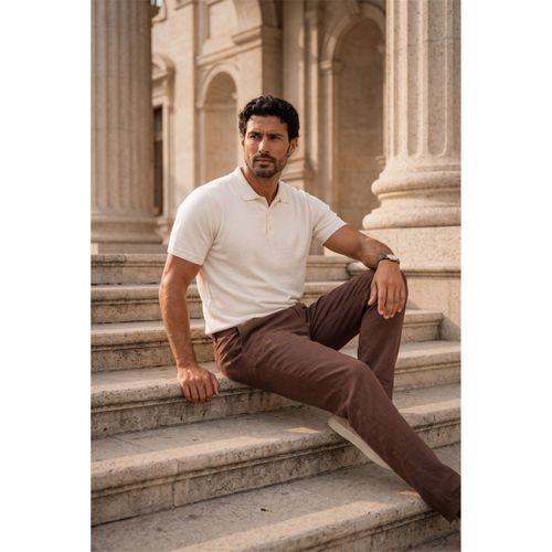 Newman Regular Fit Düğmeli Polo Yaka Viskon Triko Erkek T-Shirt - Ekru
