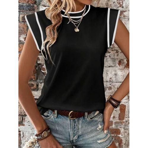 Kadın Kısa Kollu Daire Yakalı Viskon Bluz