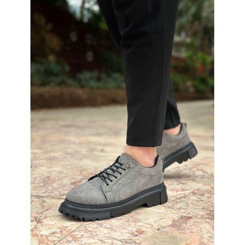 BA0245 Gri Süet Akıllı Lastik Bağcık Yüksek Taban Günlük Erkek Ayakkabı