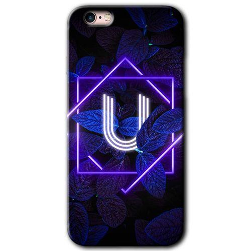 iPhone 6 HD Baskılı Kılıf + 9D Tam Ekran Koruyucu - Dark Neon Yaprak U Harfi