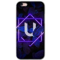 iPhone 6 HD Baskılı Kılıf + 9D Tam Ekran Koruyucu - Dark Neon Yaprak U Harfi