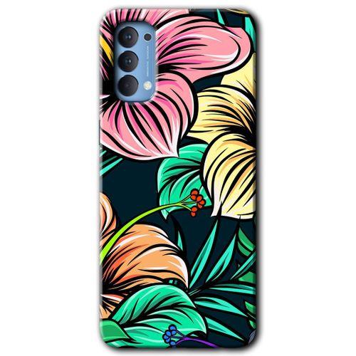 Oppo Reno 4 HD Baskılı Kılıf + 9D Tam Ekran Koruyucu - Çizim Çiçekler
